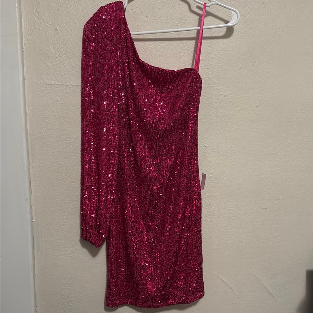 Pink Sequin One-Shoulder Dress